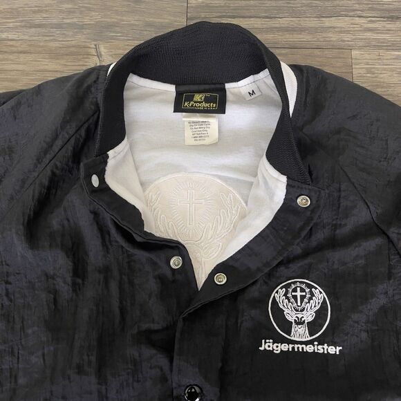 Vtg Jagermeister Bomber Jacket Logo Black Nylon K-Products Made In USA Men M EUC - Picture 3 of 11